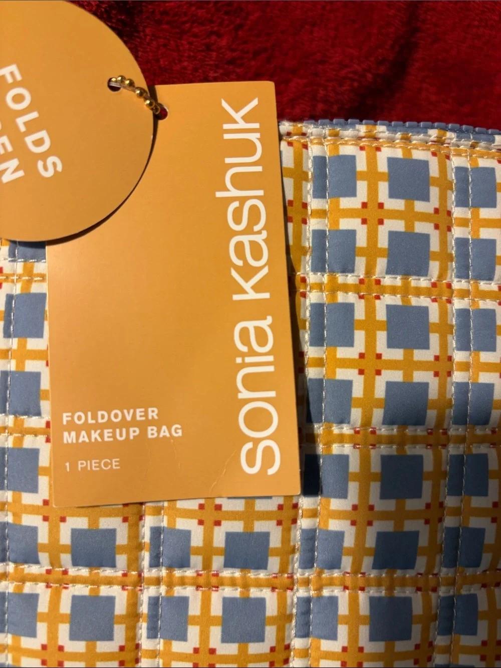 Sonia Kashuk Quilted Blue and Yellow Plaid Cosmetic Bag Duo